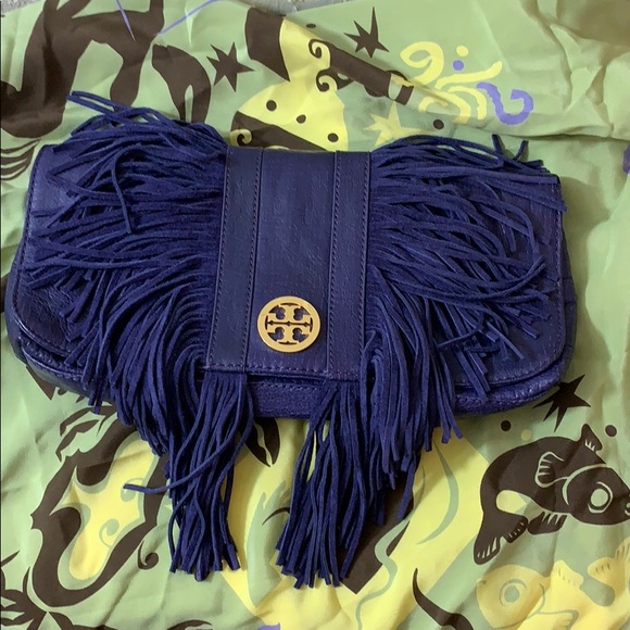 TORY BURCH PURPLE SAWLA LEATHER SUEDE CLUTCH GUC M - Picture 16 of 16